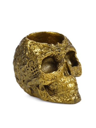 Декоративное кашпо для цветов «Череп цветочный», 80 мл, 7×11×7 см, гипс, золотистое