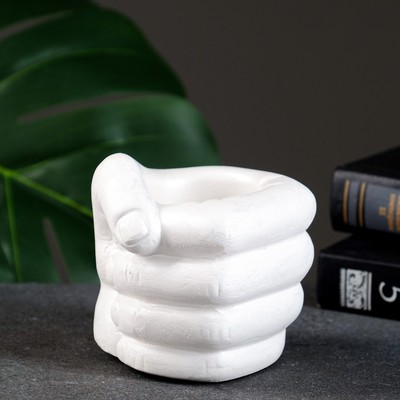 Декоративное кашпо для цветов «Сжатый кулак», 150 мл, 10×10×10 см, гипс, белое