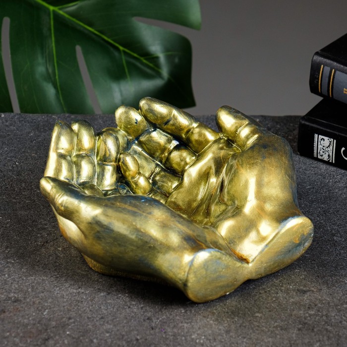 Подставка конфетница "Ладони" состаренное золото, 15х16х7см - фото 1883842874