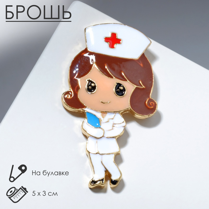 Брошь «Медсестричка» с журналом, цветная в золоте - Фото 1