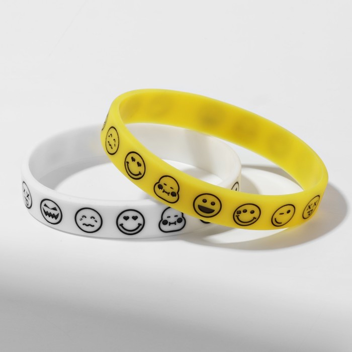 Силиконовый браслет «Смайл», набор 2 шт., цвет бело-жёлтый, 6,5 см