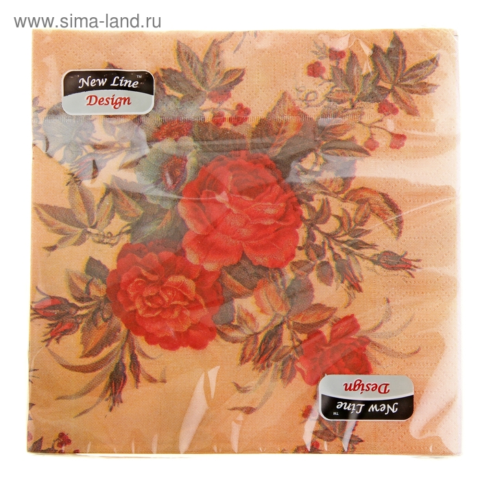 Салфетки бумажные New line DESIGN  Садовая роза 3-слоя 33*33 20 листов - Фото 1