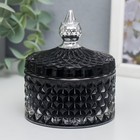 Шкатулка стекло "Ромбы и купол" чёрный с серебром 11х8,5х8,5 см - Фото 1