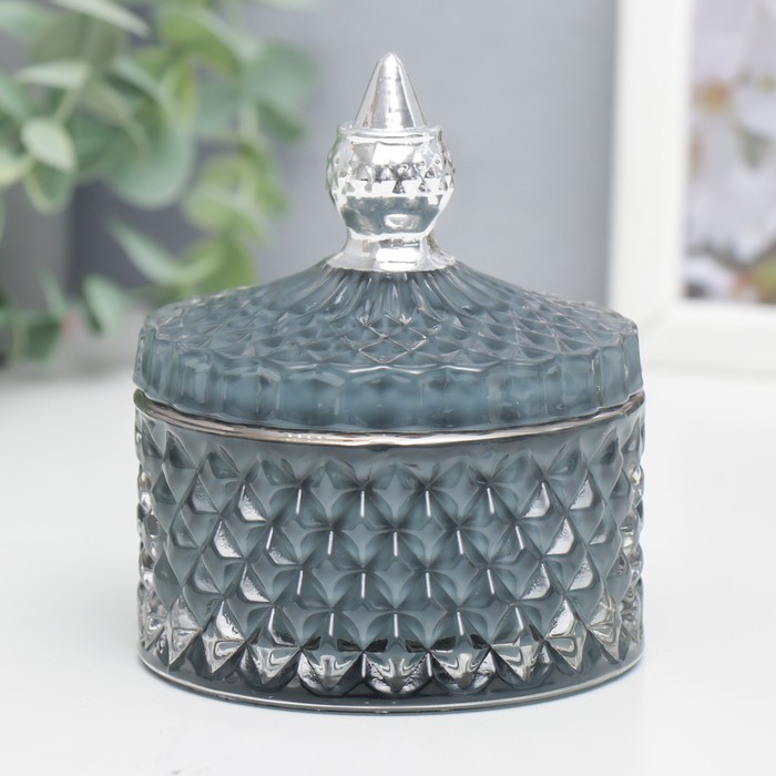Шкатулка стекло "Ромбы и купол" серый с серебром 11х8,5х8,5 см - Фото 1