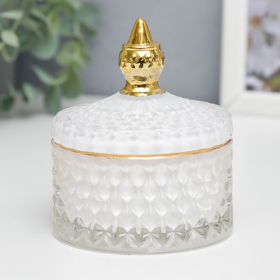 Шкатулка стекло "Ромбы и купол" белый с золотом 11х8,5х8,5 см