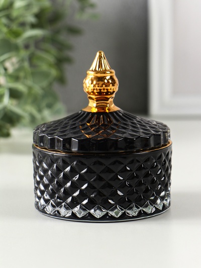 Шкатулка для украшений «Ромбы и купол», стекло, чёрный с золотом, 9.5×8.5×8.5 см
