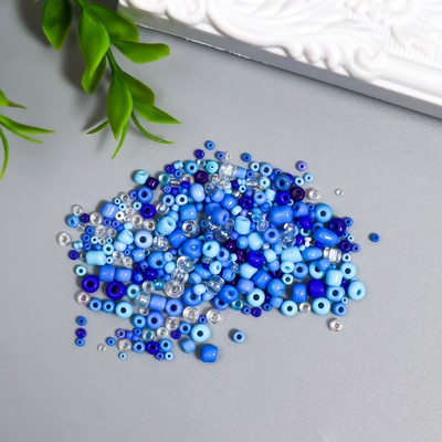 Бисер стекло 6/0 - 15/0 «Ассорти синее» d=1.5-4 мм, н-р 10 г