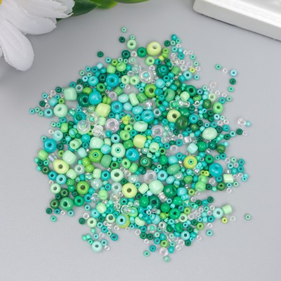Бисер стекло 6/0 - 15/0 «Ассорти зелёное» d=1.5-4 мм, н-р 10 г