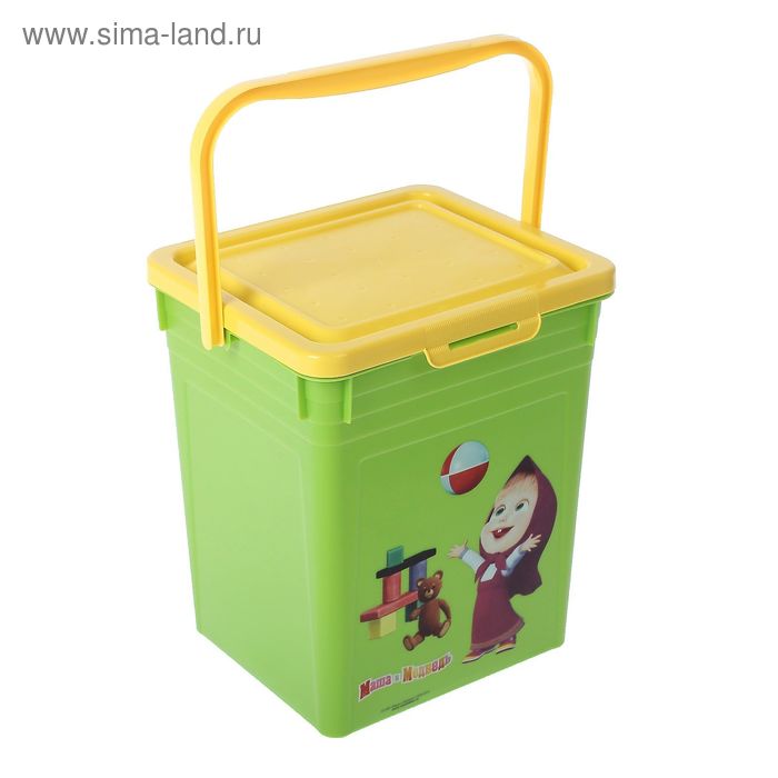 Ящик для игрушек "Маша и Медведь" с крышкой и ручкой, 8 л, цвет салатовый - Фото 1