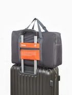 Сумка дорожная на молнии, складная в косметичку, наружный карман, держатель для чемодана, серая, оранжевая - Фото 2