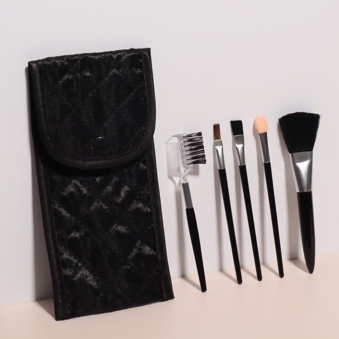 Набор кистей для макияжа «Compact», 5 предметов, футляр с зеркалом, цвет чёрный - Фото 1