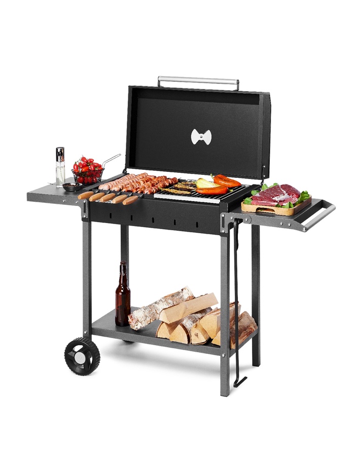 Мангал MAH 203, 128.5×52×90.1 см, 2 мм, колеса, боковые полки, крышка - Фото 1