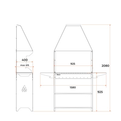 Мангал Professional Standart Zont PSZ3000, 158.2×41.2×207.9 см, 3 мм, полки, с крышей