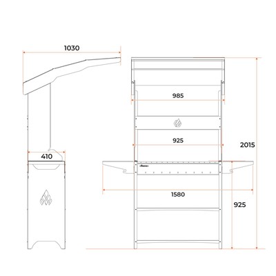 Мангал Professional Standart Roof PSR3000, 159×103×200 см, 3 мм, полки, с крышей