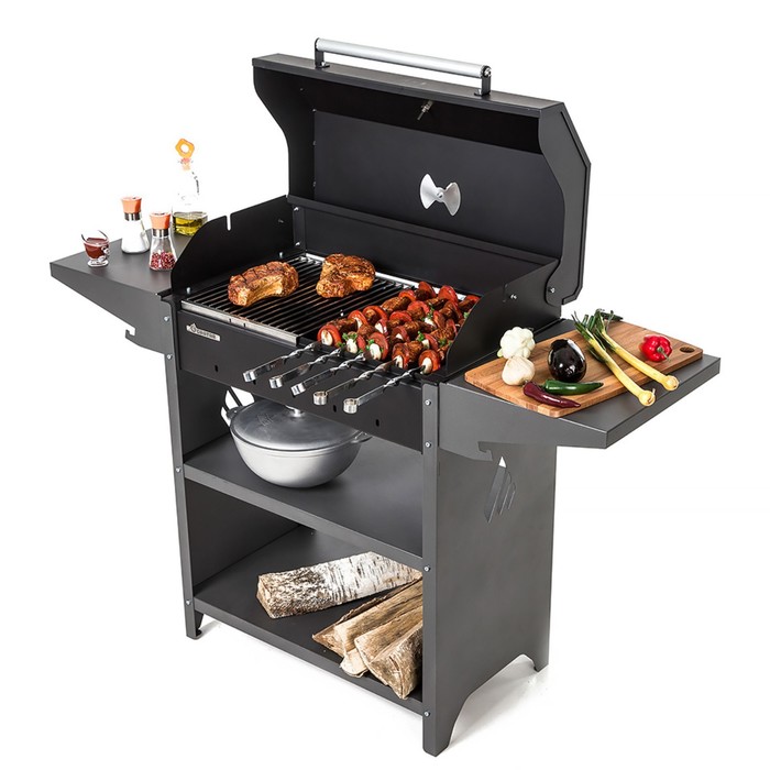 Мангал Family Standart BBQ FSB2000, 133.2×44.1×96.6 см, 2 мм, крышка, боковые полки - Фото 1