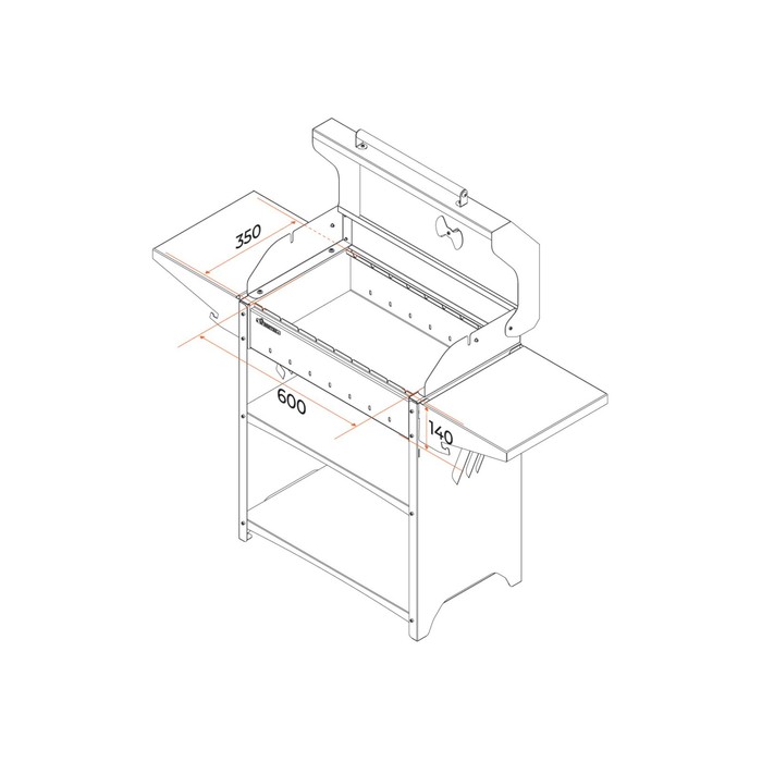 Мангал "Family Standart BBQ FSB2000" 133,2 х 44,1 х 96,6 см, 2 мм, крышка, боковые полки - фото 1926364779