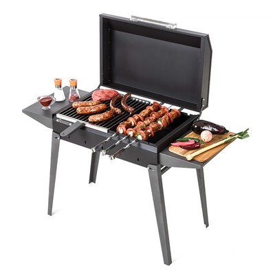 Мангал «Классика 600К», 100.2×38×69 см, 2 мм, складные ножки, боковые полки, крышка