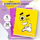 Комплект тетрадей из 5 штук, 36 листов в клетку Calligrata «Смайлики», обложка мелованный картон, блок офсет - Фото 1