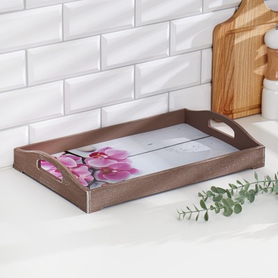 Поднос для завтрака с ручками Дарим Красиво «Орхидея», 43×27.5×7 см, дерево