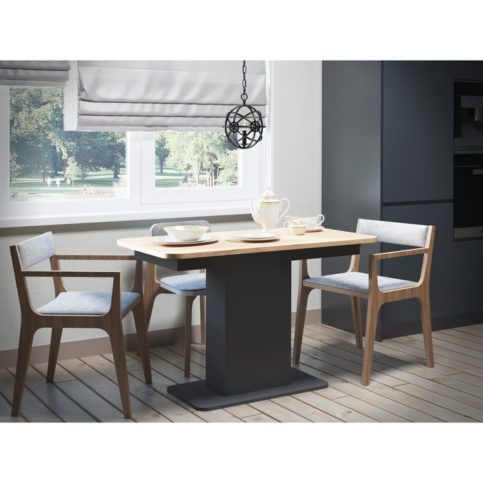 Стол обеденный раскладной «СО-3», 1200(1500)х650×756 мм, цвет антрацит/дуб крафт золотой