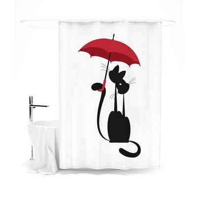 Шторка для ванной «Сирень» «Кошачья любовь», 145х180 см, цвет белый