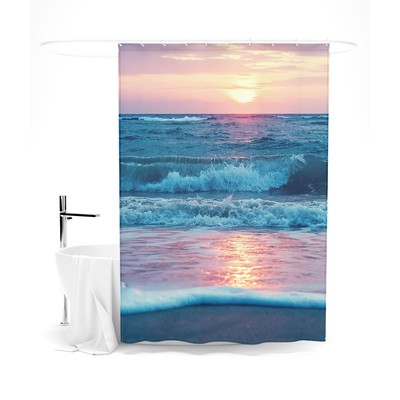 Шторка для ванной «Сирень» «Нежные волны в закате», 145х180 см, цвет голубой