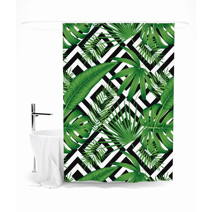 Шторка для ванной «Сирень» «Экзотические листья», 145х180 см, цвет зелёный - Фото 1