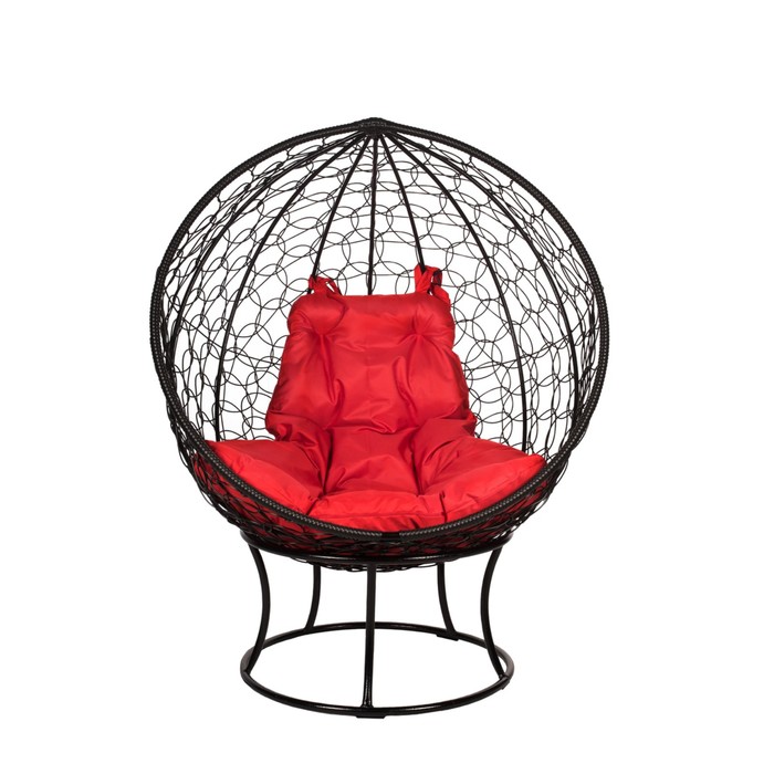 Кресло из ротанга Black Orbis красная подушка - Фото 1