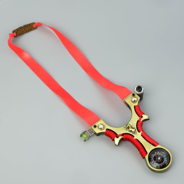 Рогатка с лазерным целеуказателем, 11.5×8 см, в оплётке, с компасом, с уровнем, металл, красная - Фото 1