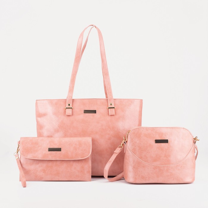 Набор сумок на молнии, цвет розовый - Фото 1