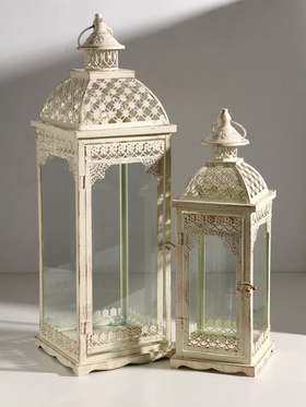 Набор подсвечников на 1 свечу «Фонарь - белые кружева», 2 шт., металл, белый 17×17×52, 13×13×39.5 см
