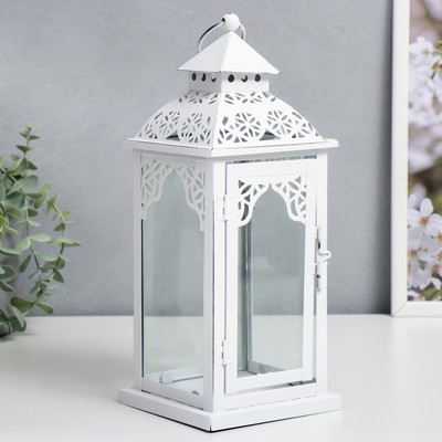 Металлический подсвечник «Фонарь - ажур», белый, 11.5×11.5×29 см