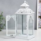 Подсвечник металл "Фонарь - ажур" белый 11,5х11,5х29 см - фото 21507963