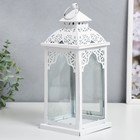 Подсвечник металл "Фонарь - ажур" белый 11,5х11,5х29 см - фото 21507964