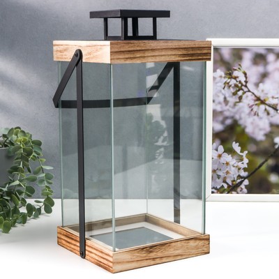 Стеклянный подсвечник-фонарь на 1 свечу «Эко лайт», металл, 17×17×32 см