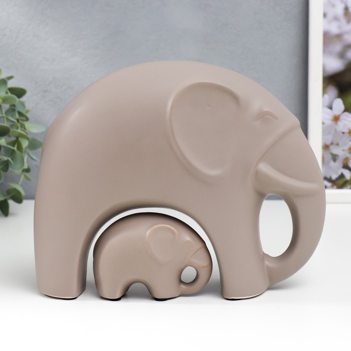 Сувенир керамика "Слон со слонёнком" матовый беж набор 2 шт 18х8х23 см - Фото 1
