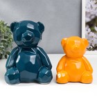 Сувенир керамика 3D "Медвежата" матовый синий и оранжевый н-р 2 шт 11,5х9,5х14 18,5х12х14,5 см   750 - фото 2979215