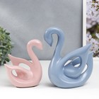Сувенир керамика "Лебеди голубой и розовый" матовый набор 2 шт 14х6х15 15х20х20 см - фото 21508084
