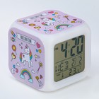 Часы электронные настольные "Единорог", подсветка, будильник, термометр, календарь, 8 х 8 см - фото 2080022