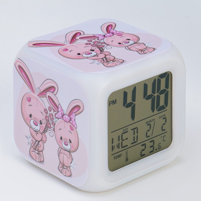 Часы - будильник электронные детские &quot;Зайка&quot; настольные, с подсветкой, 8 х 8 см, ААА 7533414