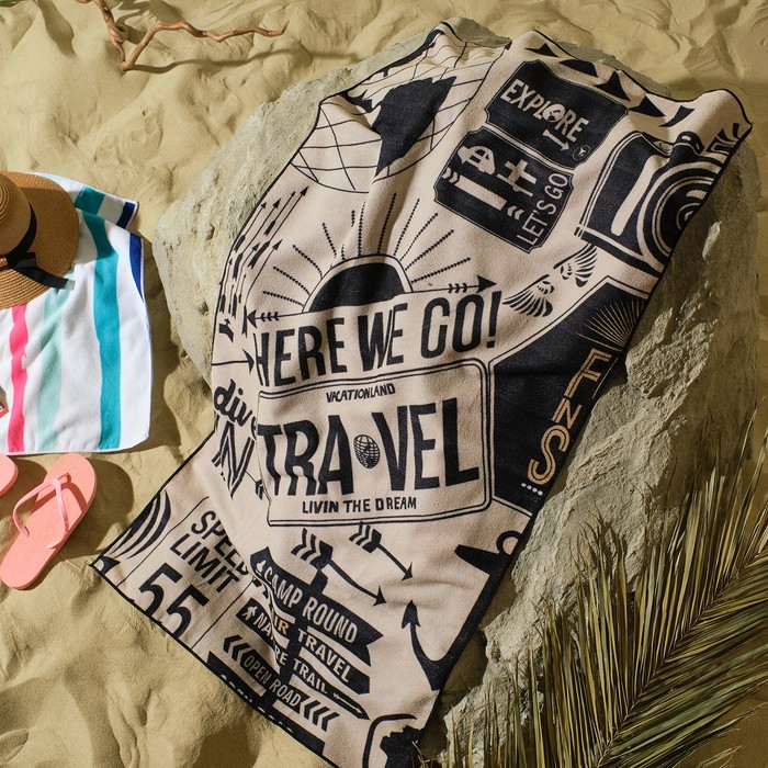 Полотенце пляжное Этель "Travel" 70*140 см,100%п/э, 250гр/м2, - фото 1900072599