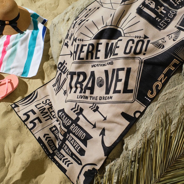 Полотенце пляжное Этель "Travel" 70*140 см,100%п/э, 250гр/м2, - фото 1900072600