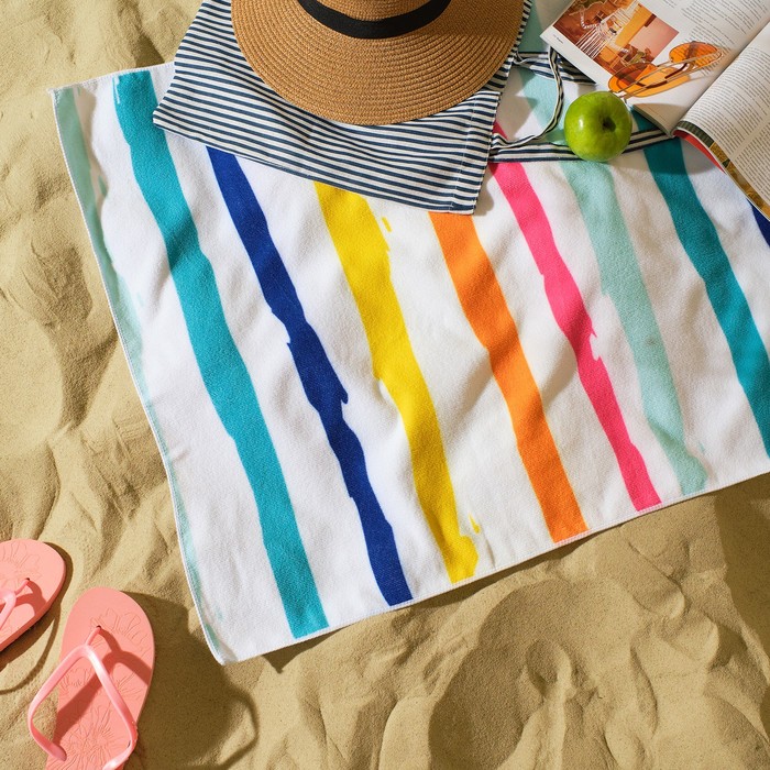 Полотенце пляжное Этель "Rainbow stripes" 70*140 см,100%п/э, 250гр/м2, - фото 1898598130