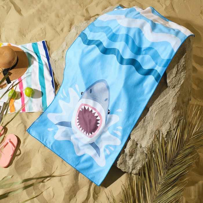 Полотенце пляжное Этель "Акула" 75*140 см, микрофибра, 100% п/э, 230 гр/м2 - фото 1897122974