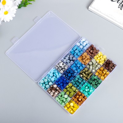 Набор сургуча «Палитра зелёно-голубая», перламутр, 24 цвета, 19×13×2 см