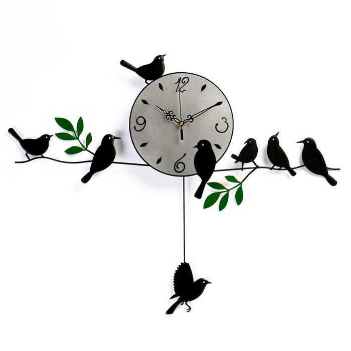 Часы настенные, серия: Маятник, "Птички на веточках", плавный ход, 74 х 52 см - Фото 1