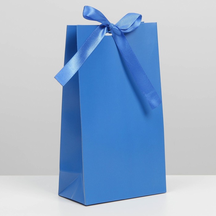 Пакет подарочный с лентой, упаковка, «Синий», 13 х 23 х 7 см