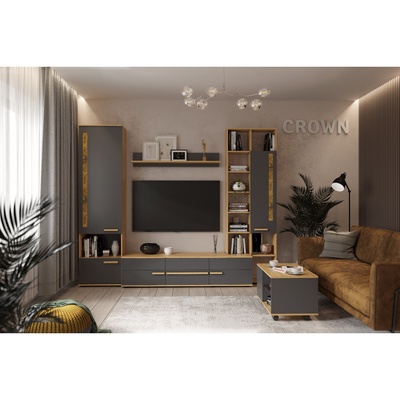 Тумба ТВ Crown 3, 1680×469×398 мм, цвет дуб золотистый / графит