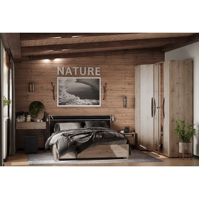Кровать Люкс Nature 308, 1400 × 2000 мм, без основания, цвет гаскон пайн / чёрный