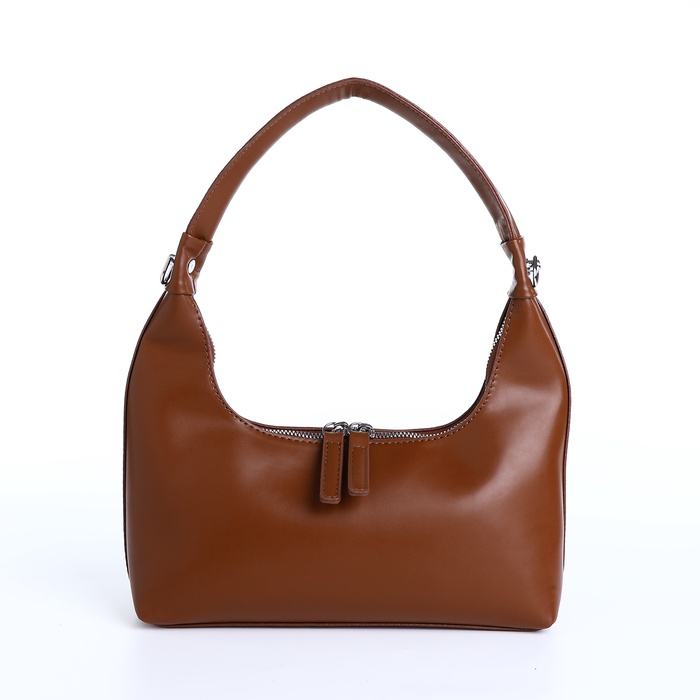 Сумка женская багет на молнии, 26×7×13 см, тёмно-коричневая